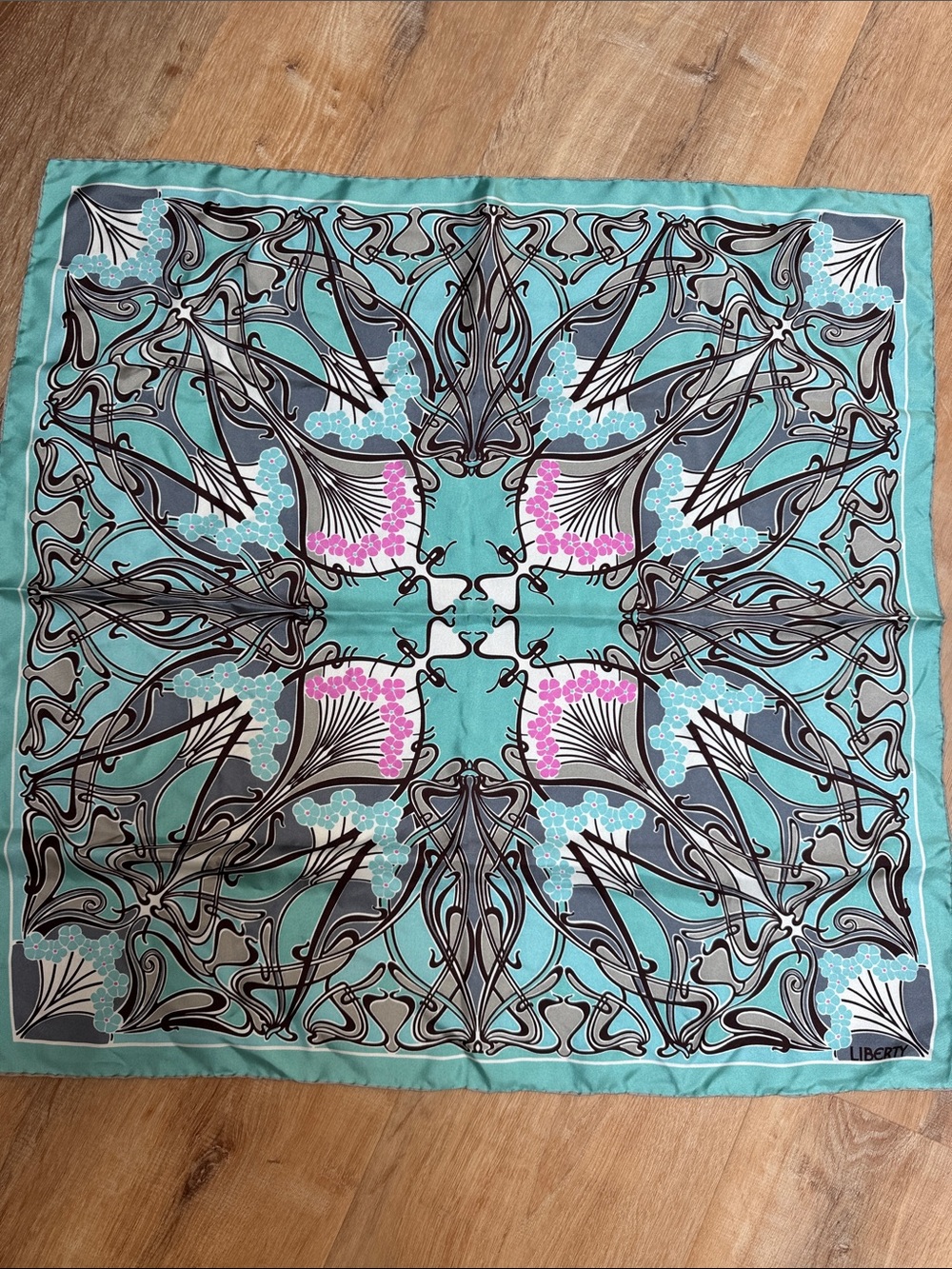 Liberty Turquoise Floral Art Nouveau Italian Silk Square Scarf